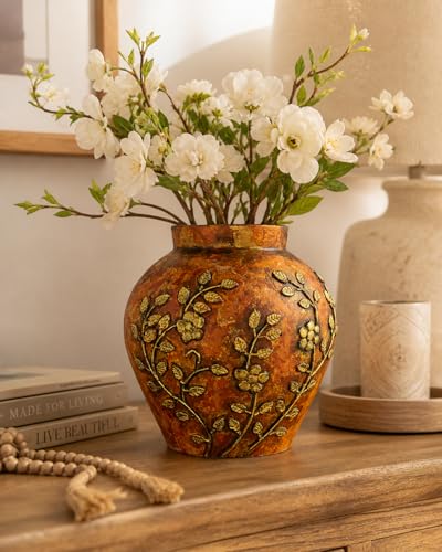 Buy Zorvia Hand-Painted 9.5-Inch Rust Orange with Gold Detail