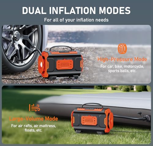 Image of Tire Inflator Portable Air Compressor, 12V DC 110V AC Car Tire Pump, Air Mattress Pump with Inflation & Deflation Mode, Dual Powerful Motors Air Pump for Car, Bicycle, Air Mattress