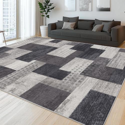 Calinline Charcoal Large Non Slip Short Pile Bedroom Area Rug, 160x230 cm