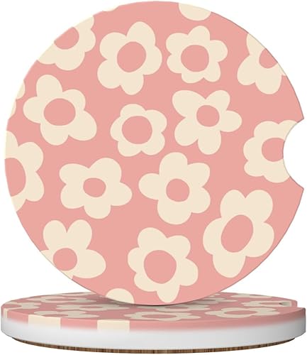 Paquete de 2 posavasos absorbentes para automóvil, diseño vintage con diseño de flores, base de corcho de cerámica y antiarañazos, universales, 2.56