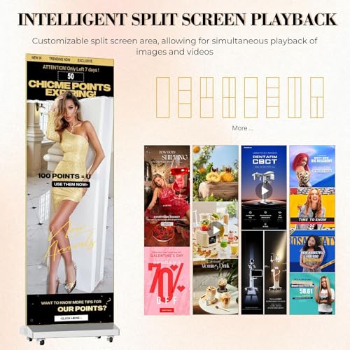 Image of MWE 80 inch P1.86 Spliceable LED Screen with Flight Case, Foldable LED Digital Signage Advertising Displays Kiosk with Publishing System, Portable Digital Poster for Events and Rentals (2 Panels), Silver