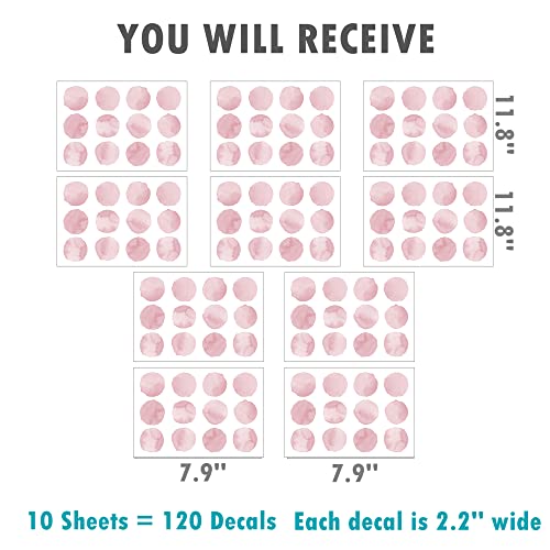 Rofarso 120 Decals 2.2'' Light Pink Watercolor Polka Dots Wall Decals Stickers Diy Removable Peel & Stick Wall Art Decorations Home Decor For Nursery Bedroom Living Room Playing Room #TOP3