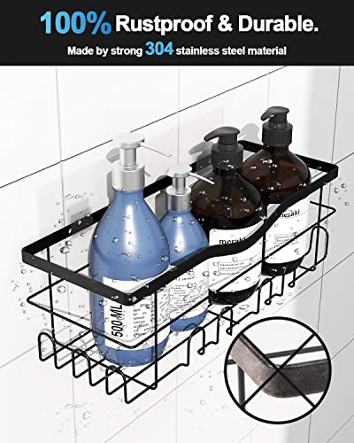 3 Pack Shower Caddy Organizer, Adhesive Shower Shelf For Inside Shower，Stainless Steel Bathroom Organizer Shelf Shower Basket Storage Shower Rack, Shower Wall Caddy With 4 Removable Hooks Metal Black #TOP2