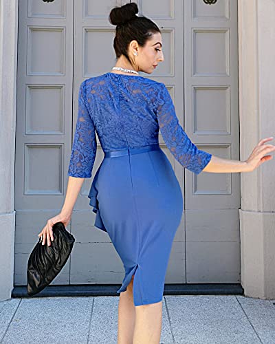 Image of Miusol Women's Retro V Neck Floral Lace Ruffle Style Cocktail Party Dress