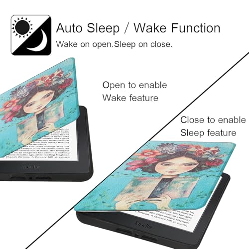 Image of MOCA Case for Kindle Paperwhite 12th Gen 7 inch (2024) & Kindle Colorsoft 7 inch (2025), Slim PU Leather Cover with Auto Wake /Sleep, Magnetic Closure, Lightweight (Reading Girl)
