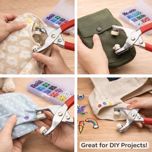 Image of Snap Button Fastener Kit with Plier Tool, Multi-Color | Metal Press Studs Set, For Clothing, Leather, DIY Craft, Repair Kit, Storage Box