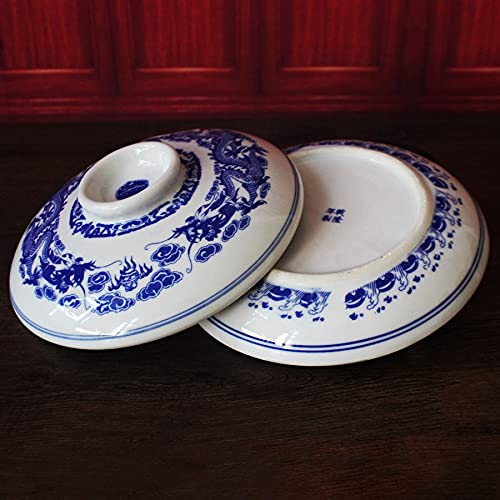 Niebiesko-biała paleta ceramiczna z pokrywką, 7-dołkowa paleta farb akwarelowych, ceramiczna taca do mieszania do akwareli gwasz akrylowy obraz olejny