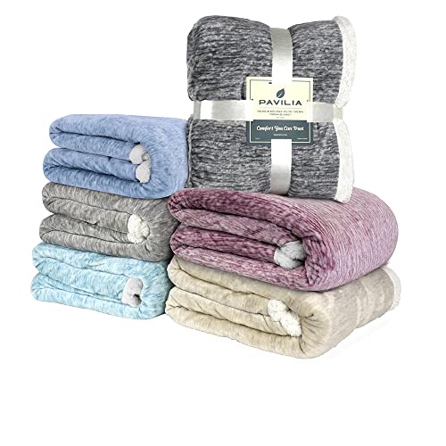Pavilia Melange Sherpa Blanket Throw Blue Navy | Soft, Fluffy, Microfiber Fleece Blanket For Couch Sofa | Warm Fuzzy Luxury Modern Plush Blanket,50X60 Inches #TOP6