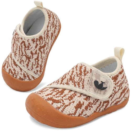 FEETCITY Wide Baby Shoes Boys Girls First Walker Shoes Infant Barefoot Sneakers Flexible Lightweight Dark Brown