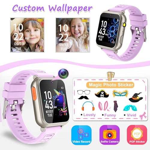 Smart Watch for Kids Ages 4-12, 24 Puzzle Games HD Touch Screen Camera Alarm Clock Birthday Gift for Girls 6-9 Years Old4