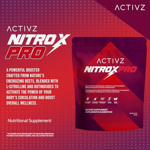 Image of ACTIVZ NitroxPro Drink Powder - Beets, L-Citrulline, Rutinosides, CyLoc Dextrin & DexKey for Nitric Oxide, Cardiovascular Support, 6.0 oz (171g)