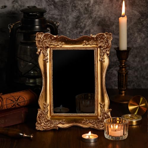 AceOrbit Black Obsidian Look Scrying Mirror with Vintage Frame Mystic Divination & Meditation Mirror Spiritual Gift Halloween Home Decor & Witchcraft Accessories(Rectangle Style 6.5 x 8.3 Inch)