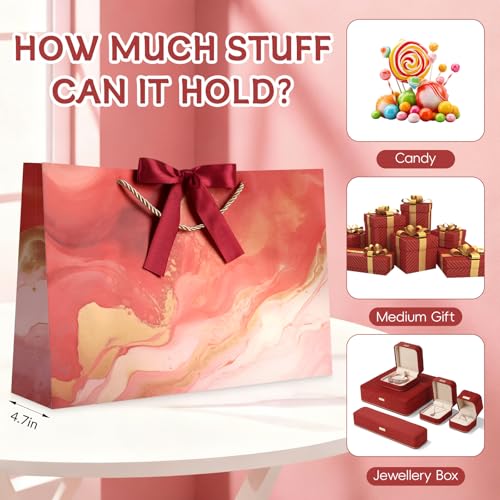 Image of JMANNI Gift Bags, Mothers Day Gift Bags with Ribbon, Portable Paper Gift Bag, Marble Pattern, for Any Occasion, Including Valentines Day Baby Shower Birthday Party Wedding Mothers Day(LP11-DLS04-L