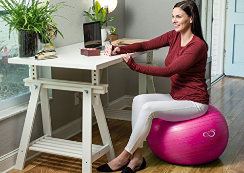 Live Infinitely Exercise Ball (55cm-95cm) Extra Thick Professional Grade Balance & Stability Ball- Anti Burst Tested Supports 2200lbs- Includes Hand Pump & Workout Guide Access (Pink, 65 cm)