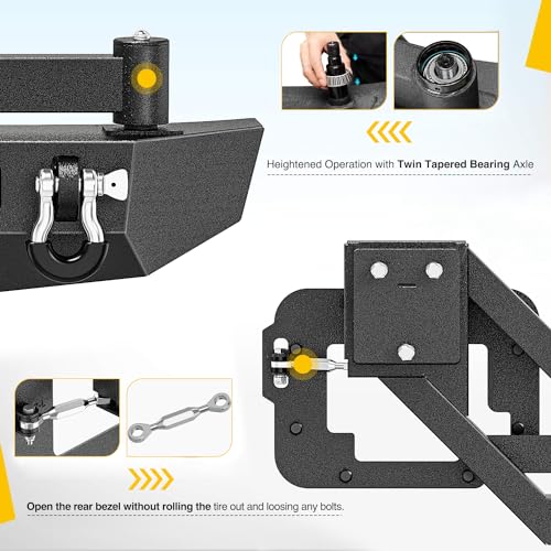 Image of Nilight Rear Bumper with Spare Tire Carrier for JK & Unlimited | For Wrangler JK & Unlimited (2 /4 Doors) 2007-2018 Hitch Receiver w 2 LED Lights D-rings