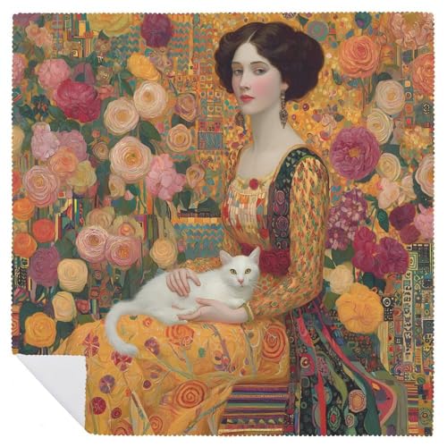 Servilletas de tela reutilizables con un diseño ilustrado de mujer y gato para tu mesa diaria 7