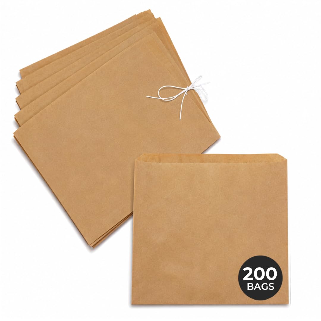ezkart Pack of 200 - Versatile Brown Paper Bags for Groceries, Vegetables, Bread, & Fruits- Ideal as Sandwich, Cake, Paper Food Bags, Pick and mix bags Sweet Bags (200, 7x7 Inch)