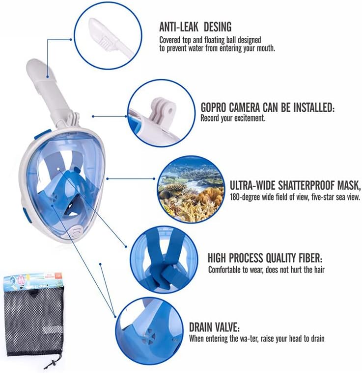 Snorkel Mask,180°view Snorkelling Mask Set Panoramic Full Face Design
