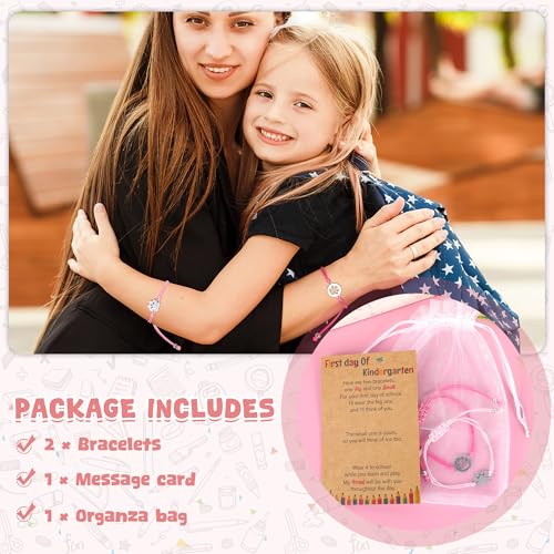 Image of Back to School Supplies, First Day of Kindergarten Bracelet, Back to School Bracelet Mommy and Me, Prek Matching Wish Bracelets Set, Adjustable Bracelet for Boys Girls Gifts Stuff Bulk