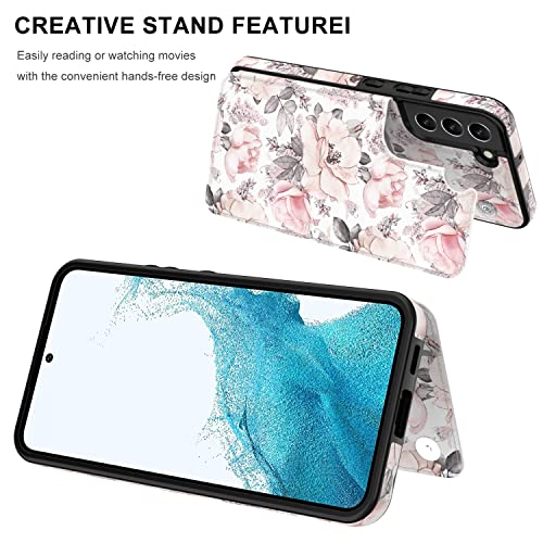 Leto Galaxy S23+ Plus Case,Luxury Flip Folio Leather Wallet Case Cover With Fashion Designs For Girls Women,Card Slots,Protective Phone Case For Samsung Galaxy S23 Plus 6.6" Champagne Flowers #TOP3