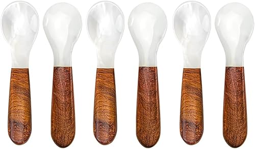 Miniatura 7 de DUEBEL Juego de 6 cucharas de caviar de mango de madera, cucharas de nácar de 4 pulgadas para servir caviar, servir huevos, deroración de catering