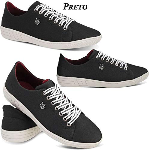 Kit 3 Sapatênis Masculino Tênis Com Sola Costurada Em Lona Flexível 501-DB Cor:Preto, Azul e Café;Ta