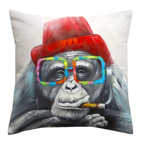 The Beach Stop Housse de coussin décorative à motif de singe chimpanzé - Idée cadeau pour homme et femme - 45 x 45 cm - Chimpanzé avec lunettes