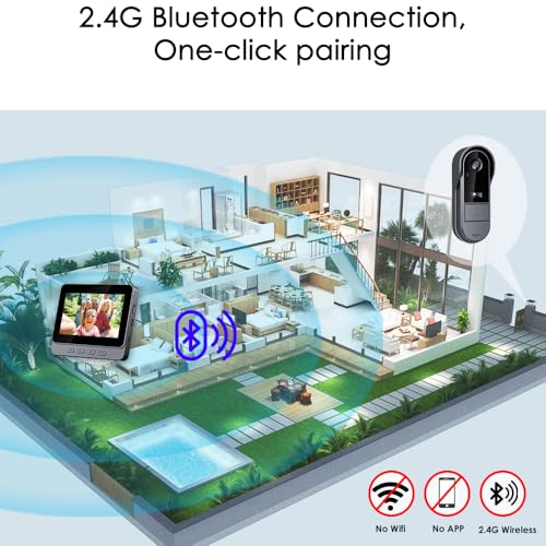 Draadloze deurbel met camera, 1080P IP67 waterdicht, video-deurtelefoon voor buiten met 4,3 inch scherm, 170° kijkhoek, nachtzicht, video-intercom voor thuis, zonder wifi/app - Afbeelding 7