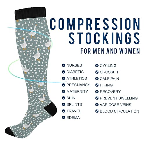 Wusikd Cute Geese Compression Socks for Women and Men Circulation Flowers Long Socks for Athletic Running 24