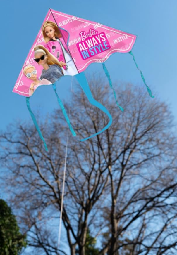 Cerf-volant Barbie pour enfants – 100 x 56 cm, facile à voler, léger et résistant, design amusant avec personnage de dessin animé, jouet d'été pour mer, parc et jardin