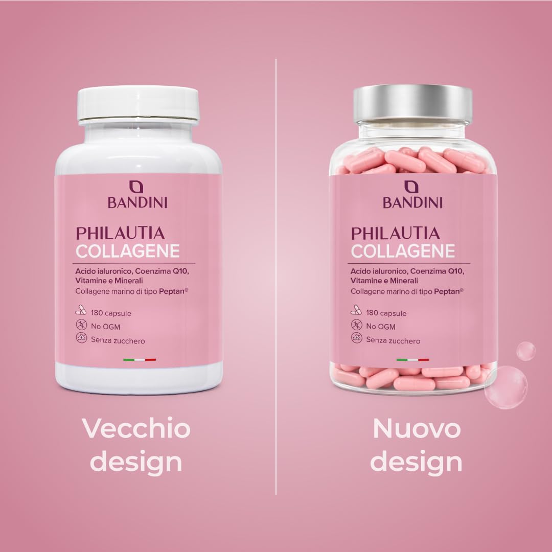 Bandini® Collagene Peptan® e Acido Ialuronico 180 Capsule, Collagene Marino Idrolizzato Tipo 1 con Coenzima Q10, Vitamina C, Biotina, Zinco e Selenio, Integratore Donne per Articolazioni, Pelle e Ossa