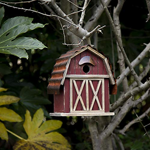 Glitzhome 10.2" H Rustic Bird House Outdoor Garden Red Barn Patio Garden Decorative Handmade Distressed Solid Wood Birdhouse #TOP2