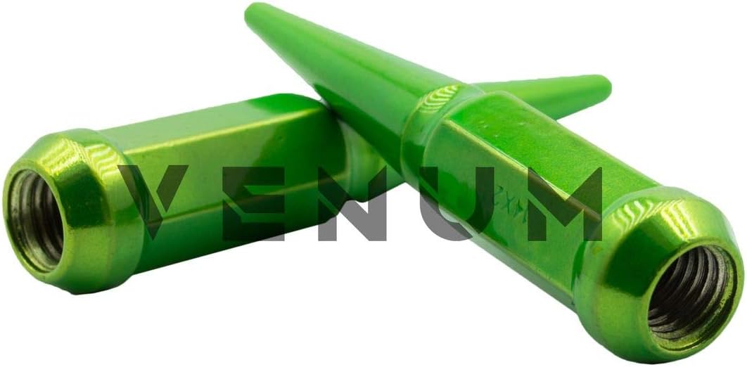 Venum wheel accessories 32 Pc Powder Coated Candy Lime Green Spike Lug Nuts | 14x2.0 | 4.5 inch Tall | 1 Piece Construction Compatible with Ford 1999-2002 F250 F350 8x170 Aftermarket Wheels