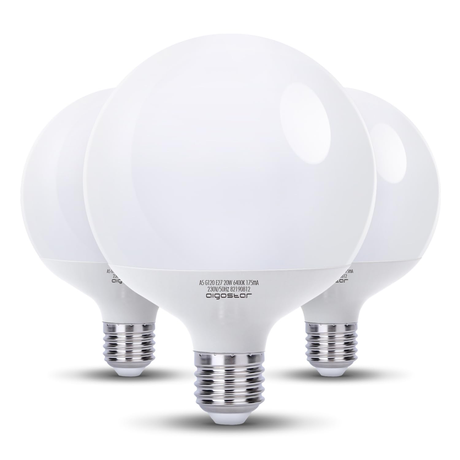 Aigostar - Bombillas LED E27 G120 Globo 20W Equivalente a 129W, Luz Fría 6500K, 2060 Lumen, CRI> 80, Ahorro de Energía, No Regulable, 3 Unidades