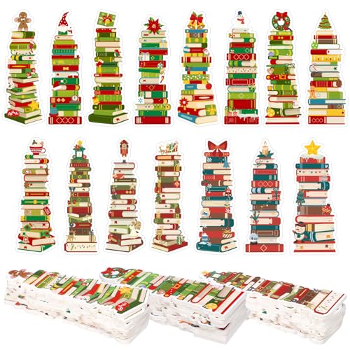 Kolldenn 150 Pcs Book Tracker Bookmarks Bulk 6.3 x 1.97 Inch Bookshelf Love to Read Bookmarks Paper Tracking Double Sided Reading Page Markers for Back to School Reading Lover(Christmas)