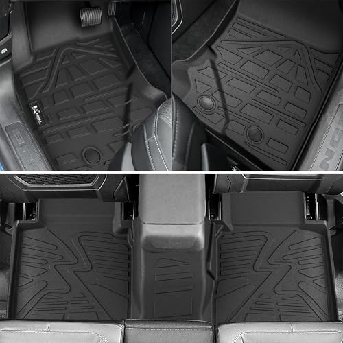 Image of KARPAL Floor Mats for 2021-2026 Ford Bronco 4 Door (Not for Sport), Custom Fit TPE All Weather Ford Bronco Accessories 1st&2nd Row Floor Liner & Cargo Liner & Backrest Mat