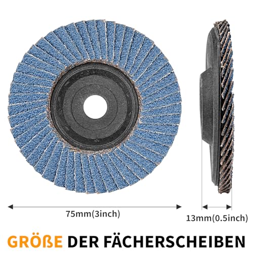NuoDunco 10 Stück 76mm Fächerscheiben, Feine Oberfläche Fächerscheibe 60 Korn Winkelschleifer Chleifmopteller Schleifscheiben Flap Disk für Metall Holz Stahl