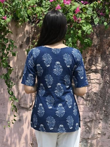 Image of Pinkmint Women Short Kurti | Cotton Blend Printed Tunic Top | Trendy Casual Top | Casual & Office Wear Ethnic Top for Jeans