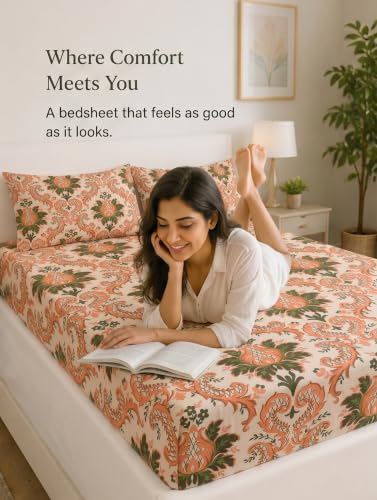 Image of Mafatlal King Size Bedsheet with 2 Pillow Covers (274 x 274 cm) | 140 GSM Microfiber | Soft, Breathable & Fade Resistant| Easy Care | Ivory Cream