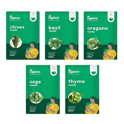 Image of UGAOO Herb Seeds Bundle of 5 Packet (Sage Seeds, Chives Seeds, Italian Basil Seeds, Oregano Seeds, Thyme Seeds)