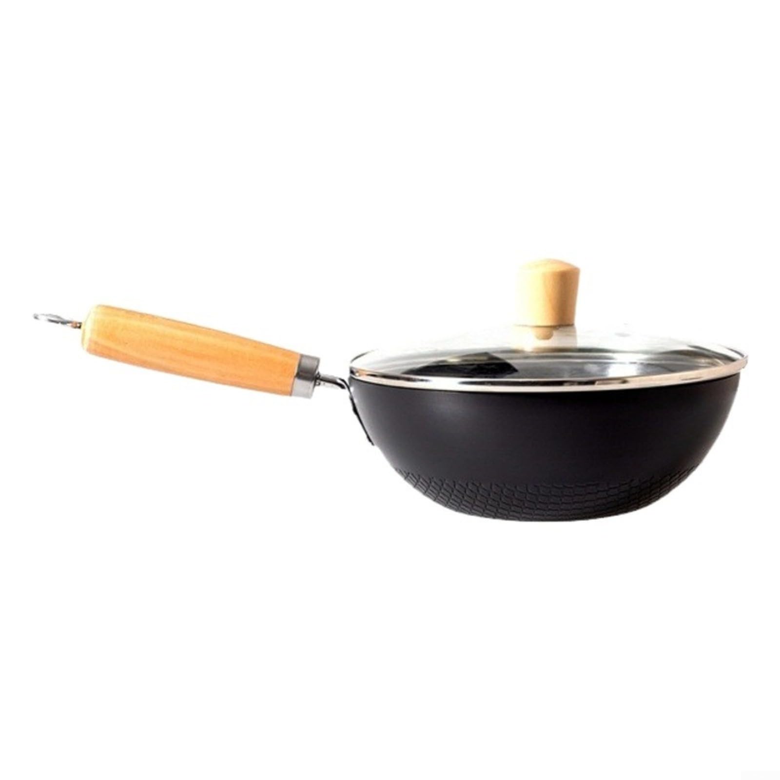 Wok non rivestito, con comoda impugnatura, ferro battuto, 20 cm, stile giapponese per una persona in cucina, per uso elettrico a gas a induzione (B-28 cm)
