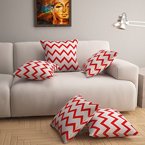 Image of Story@Home Cotton 50TC Cushion Cover, 16 x 16 Inches, Red, 5 Pieces