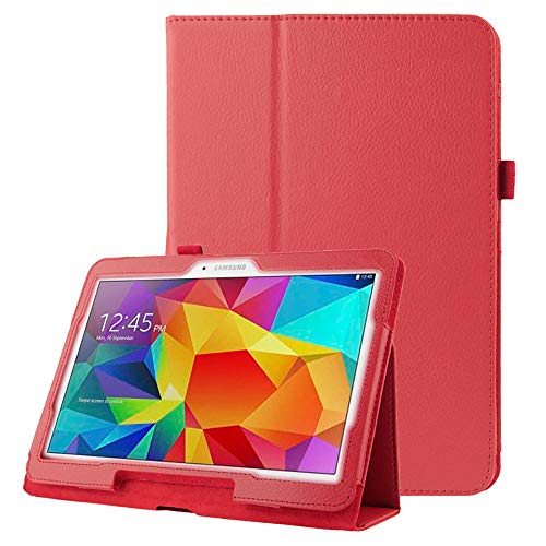subtel Funda para Tablet Samsung Galaxy Tab 4 10.1 (SM T530 / SM T531) con Cierre magnético y función de Soporte Hands Free   Carcasa de Cuero Artificial Back Cover, Funda con Tapa de Color Rojo