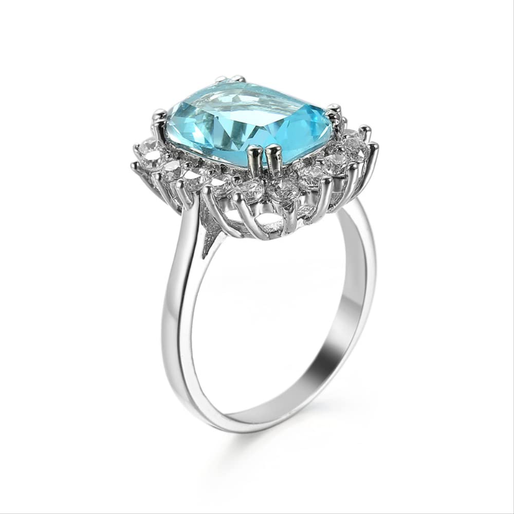 Bague fiançailles zircon bleu carré argent chic - 7