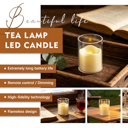 Image of fclayvts 24 Pack Flameless LED Candles with Clear Glass Holder, Battery Operated Real Wax Tea Lights with Remote & Timer, Flickering Warm Light Fireless Votive Candles for Home Wedding Holiday Decor