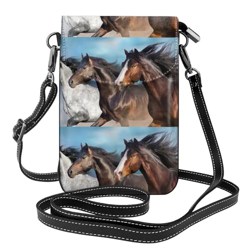 Pochette téléphone portable femme chevaux blancs en cuir PU avec porte-cartes