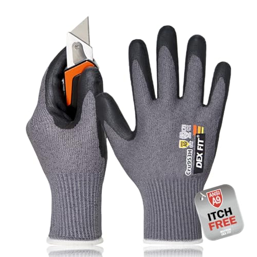 Image of DEX FIT Cru953H Level A9 Cut Resistant Gloves, Fiberglass-Free, Power Grip Foam Nitrile, 3D Comfort Fit, Touchscreen, 13-Gauge for Sheet Metal, Stamping, Glass, Recycling; Gray XL (10) 1 Pair