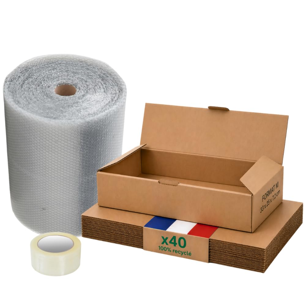 Opakowanie kartonowe M - zestaw 40 + folia bąbelkowa + klej, 33 x 25 x 7 cm, wzmocniona, odzież, akcesoria, dokumenty A4, Life Pack