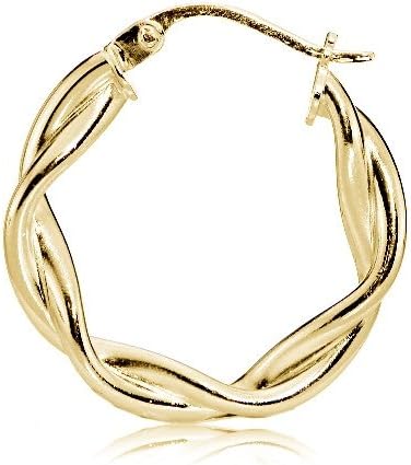 Hoops & Loops 925 Sterling Silver Twisted Round Click-Top Hoop Earrings for Women, Silver, Yellow Gold, Rose Gold 15mm 20mm 25mm 30mm