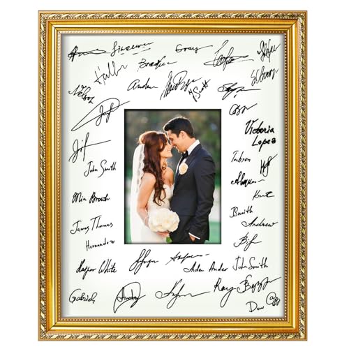 tutata 11x14 Wedding Signable Picture Frame Signature Frame with 5x7 Mat Wedding Guest Book Alternative Wall and Tabletop Mount Frmae for Wedding Graduation Celebration Gold
